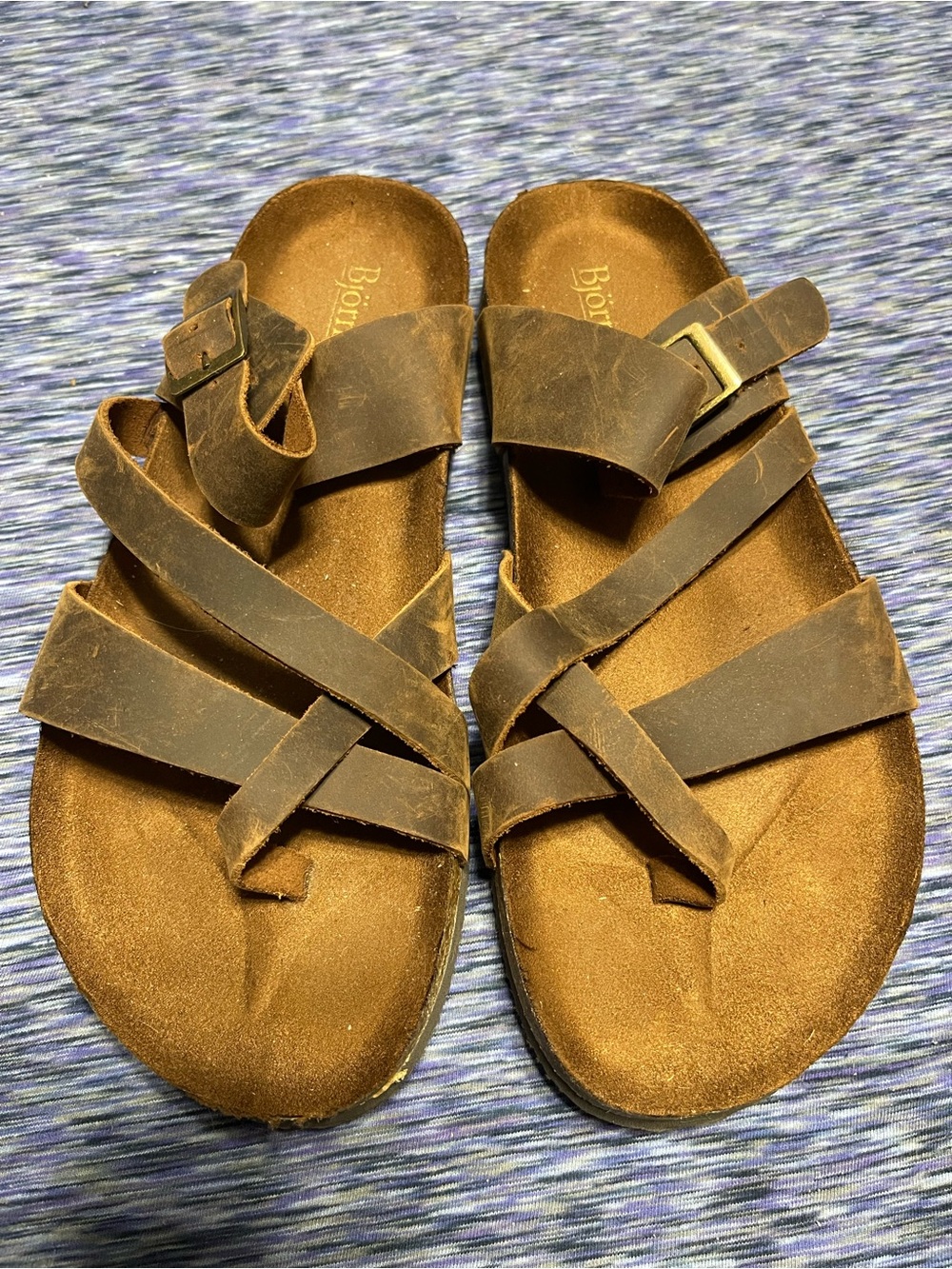 Bjorndal Brown Leather Strappy Slide Sandals
